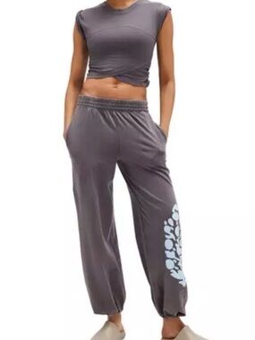 NWT- Free People- Hot shot logo Dark Gray Comfortable Relaxed Fit. Top & Bottom